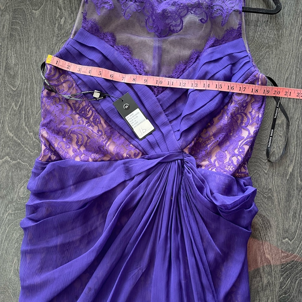Tadashi Shoji Purple Aries lace $ chiffon Dress Gown.Sz 14 - Picture 11 of 14